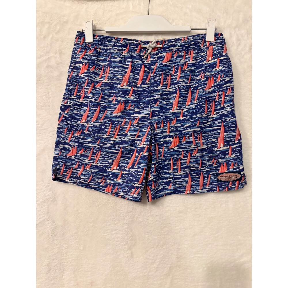 Vineyard Vines Boys Sailboat Print Swim‎ Trunks Size Medium 12/14 6 Inch Inseam